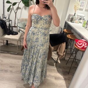Floral Blue and Cream Maxi Dress